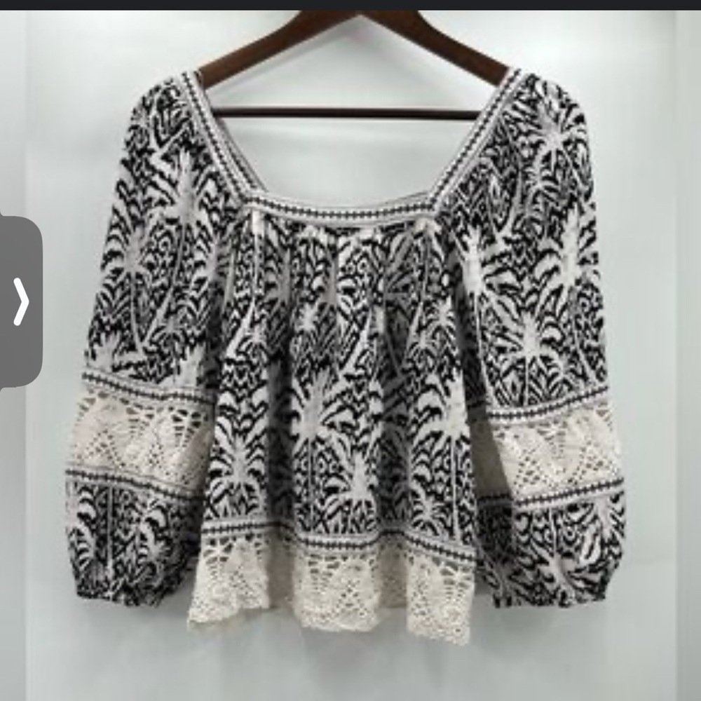 Panama Jack Boho Black & White Lace Peasant Top | Coastal Resort small